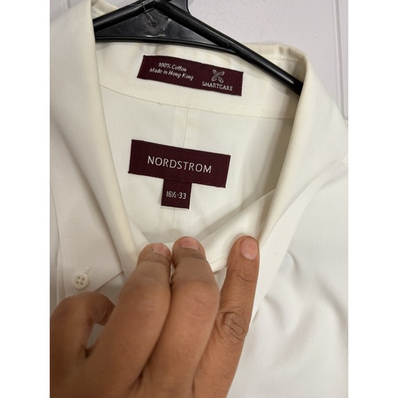Nordstrom Men's Smartcare Wrinkle/Free 100% Cotton White Dress Shirt-16.2  33/33 - Picture 2 of 4